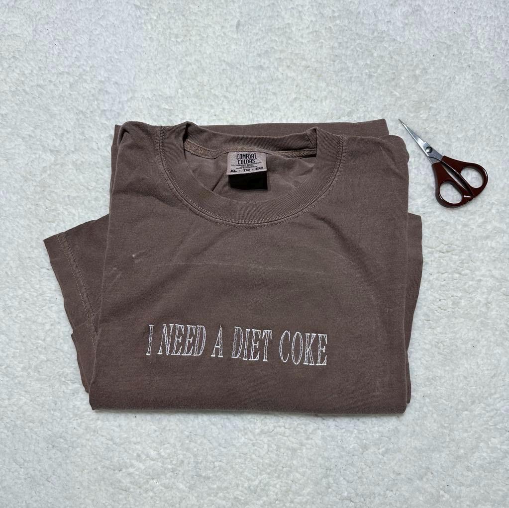 I need a diet COKE Embroidered hoodie ; pop caffeine cola drink crewneck; monochromatic trendy sweater