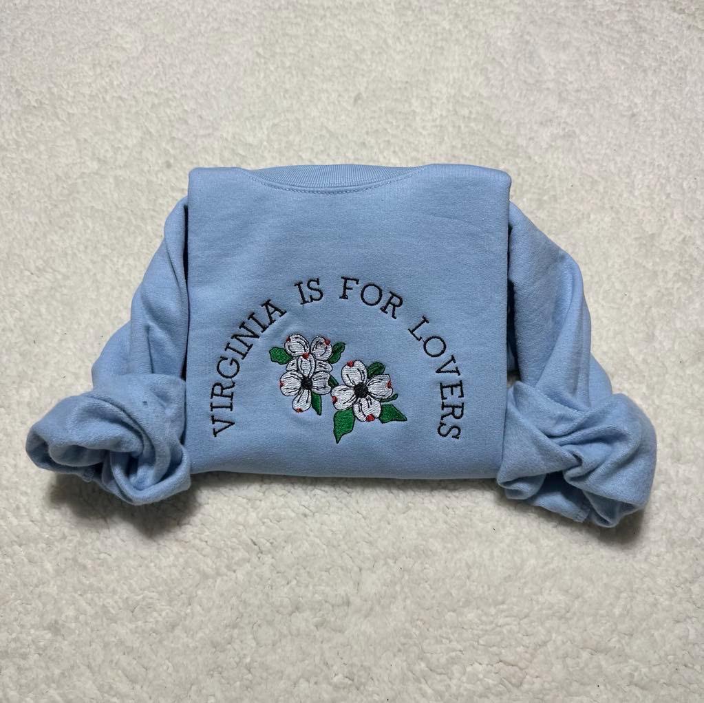 Embroidered Virginia is for Lovers Sweatshirt: Dogwood State Crewneck