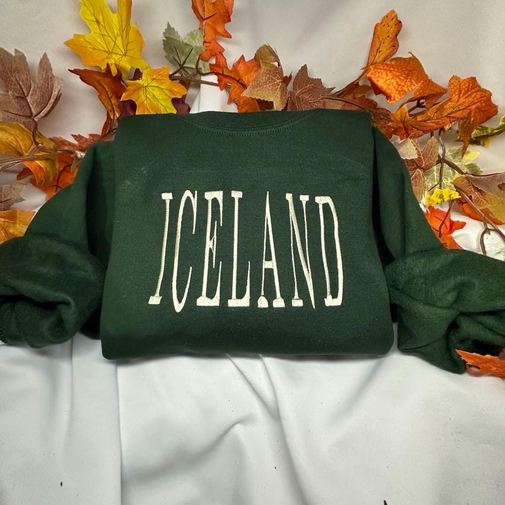 Iceland embroidered sweatshirt; customisable gift for her/him; gift for Iceland  lovers, Christmas gift for her or him