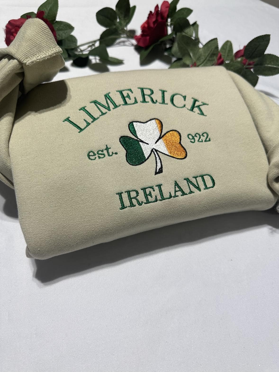 Limerick Ireland Embroidered Sweatshirt: Shamrock Crewneck