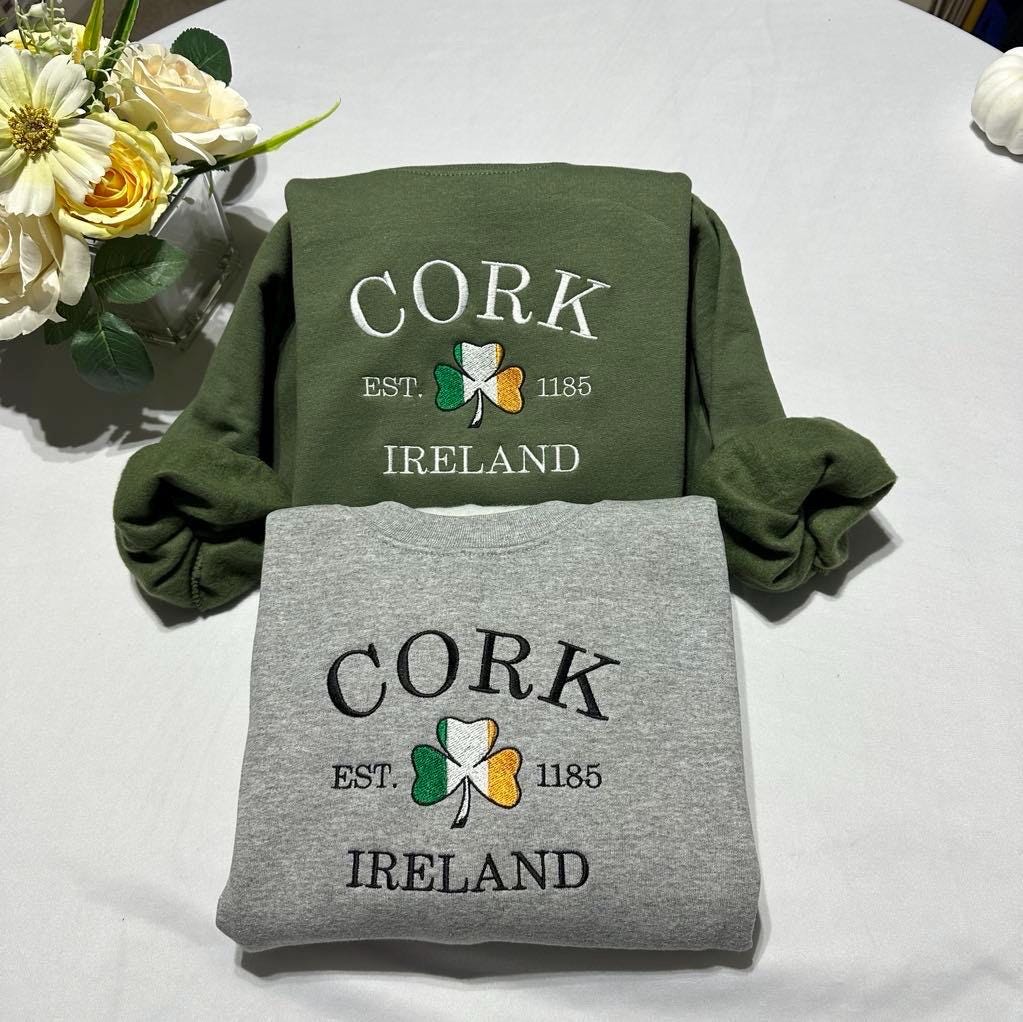 Cork Ireland Embroidered Sweatshirt: St. Patrick's Day Crewneck