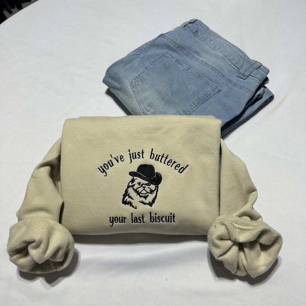 Embroidered Cowboy Cat Sweatshirt: Funny Western Gift