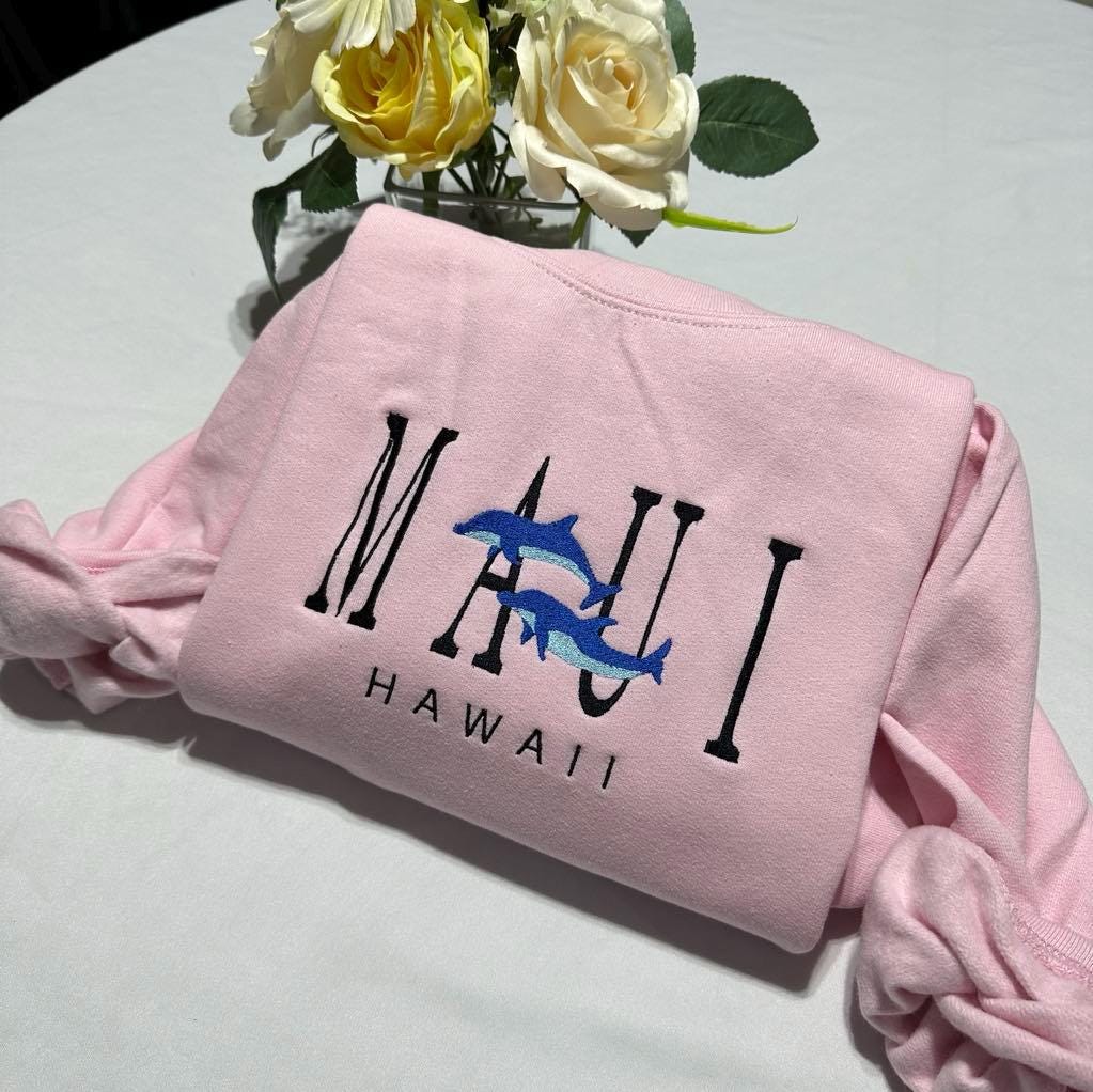 Embroidered Maui Hawaii Sweatshirt: Island Vibes Gift