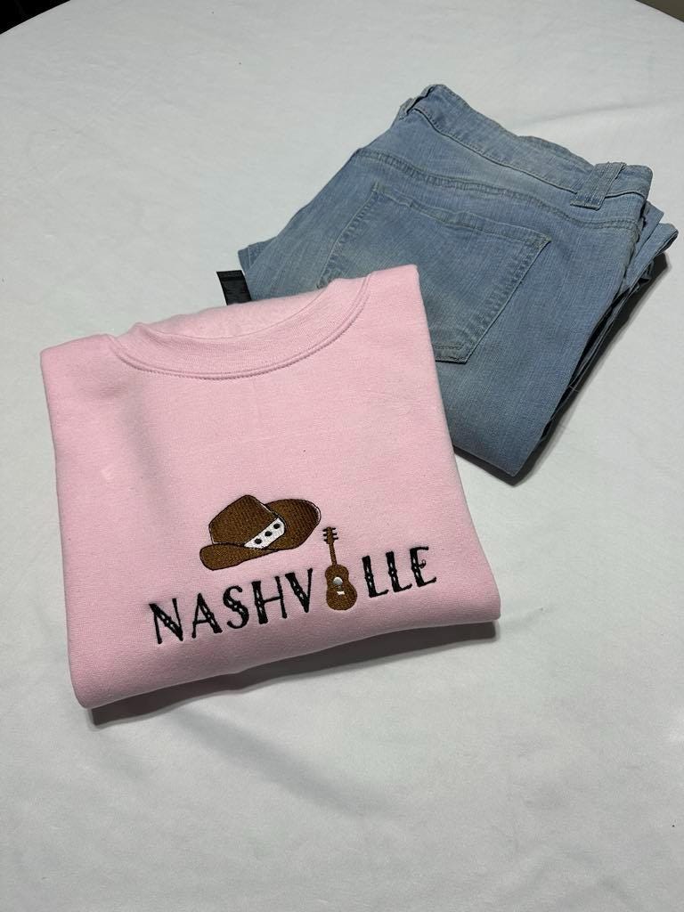 Embroidered Nashville Sweatshirt: Retro Cowboy Crewneck