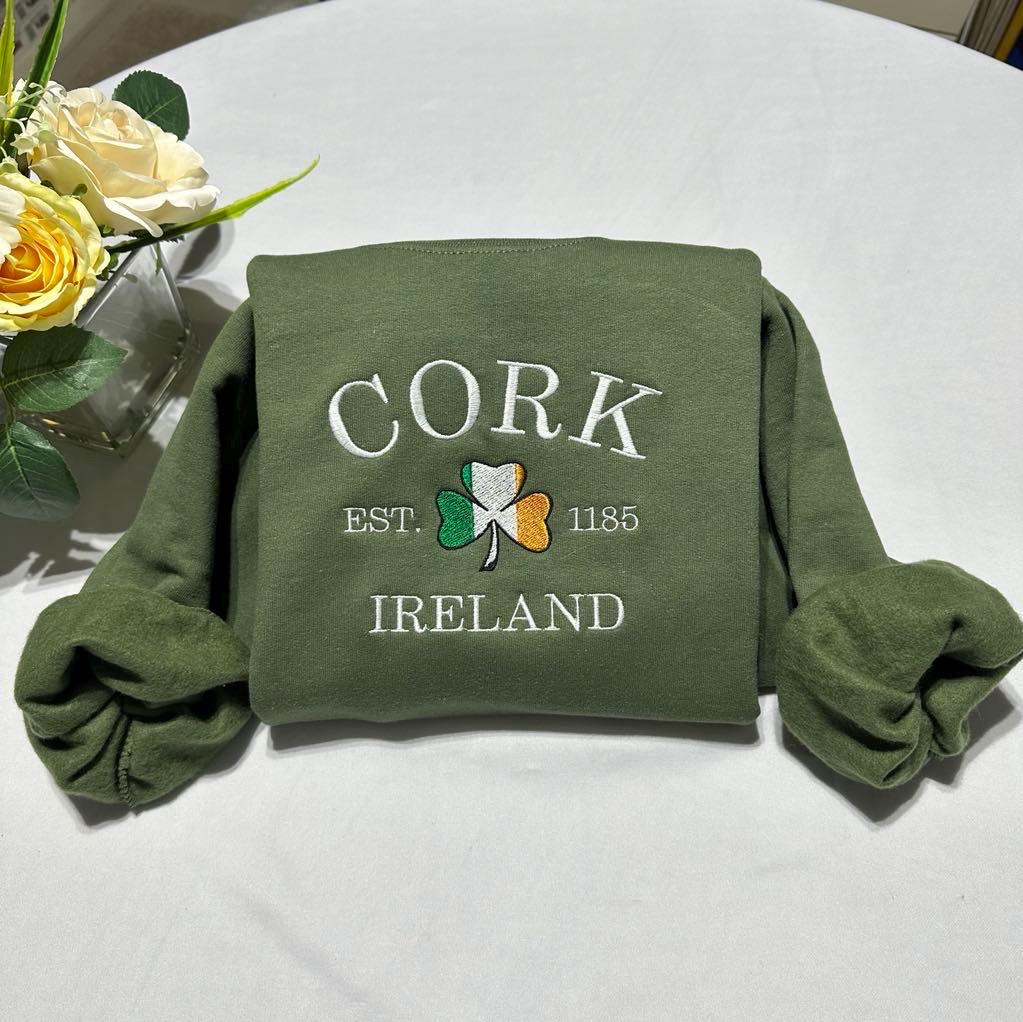 Cork Ireland Embroidered Sweatshirt: St. Patrick's Day Crewneck