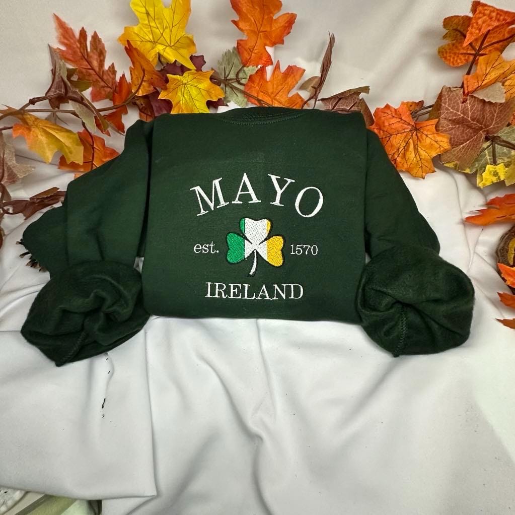 Custom Ireland City/County Embroidered Sweatshirt: Irish Shamrock