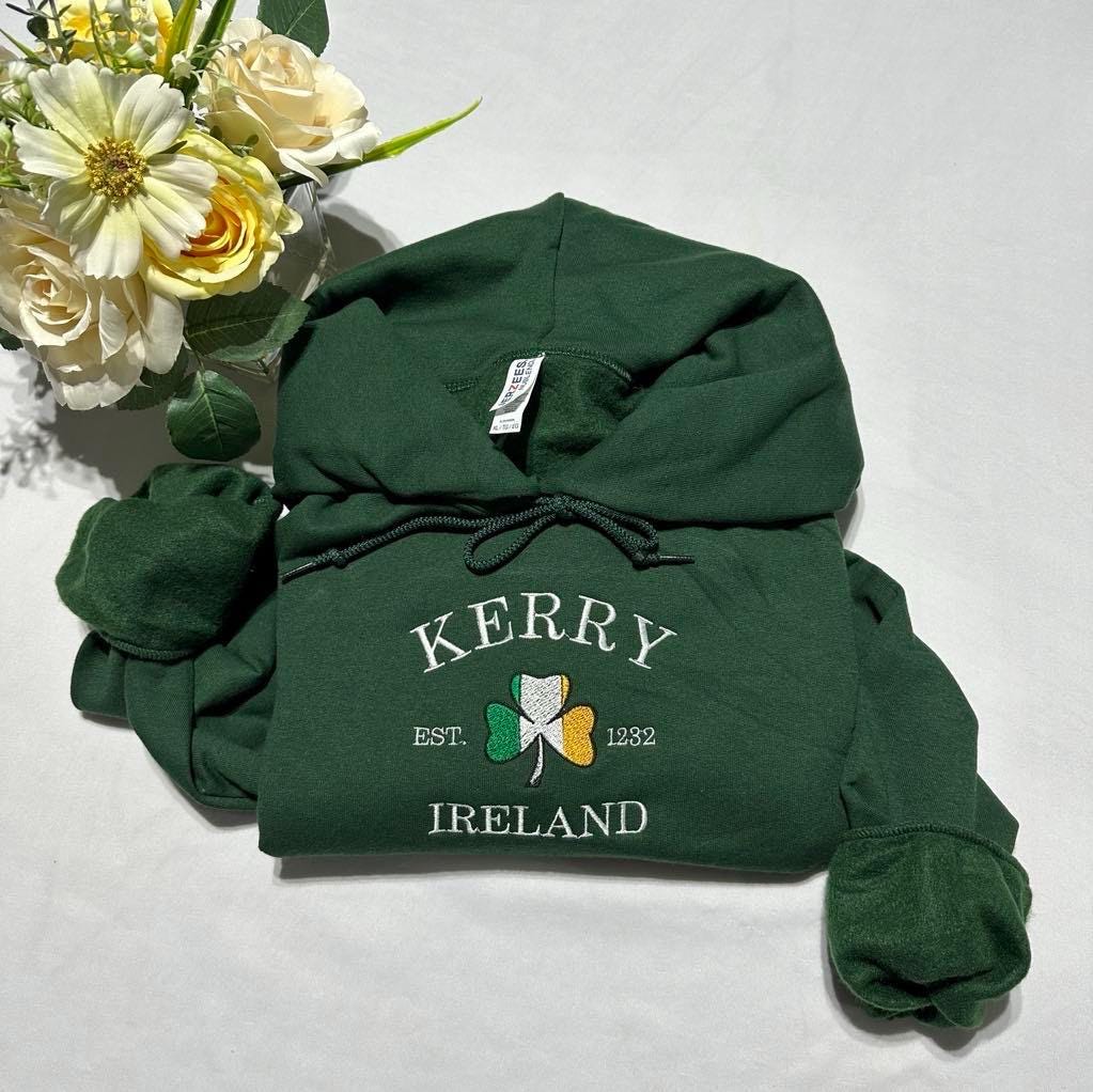 Kerry Ireland Embroidered Hoodie: St. Patrick's Day Irish Gift