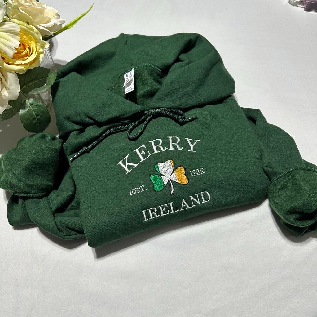 Kerry Ireland Embroidered Hoodie: St. Patrick's Day Irish Gift