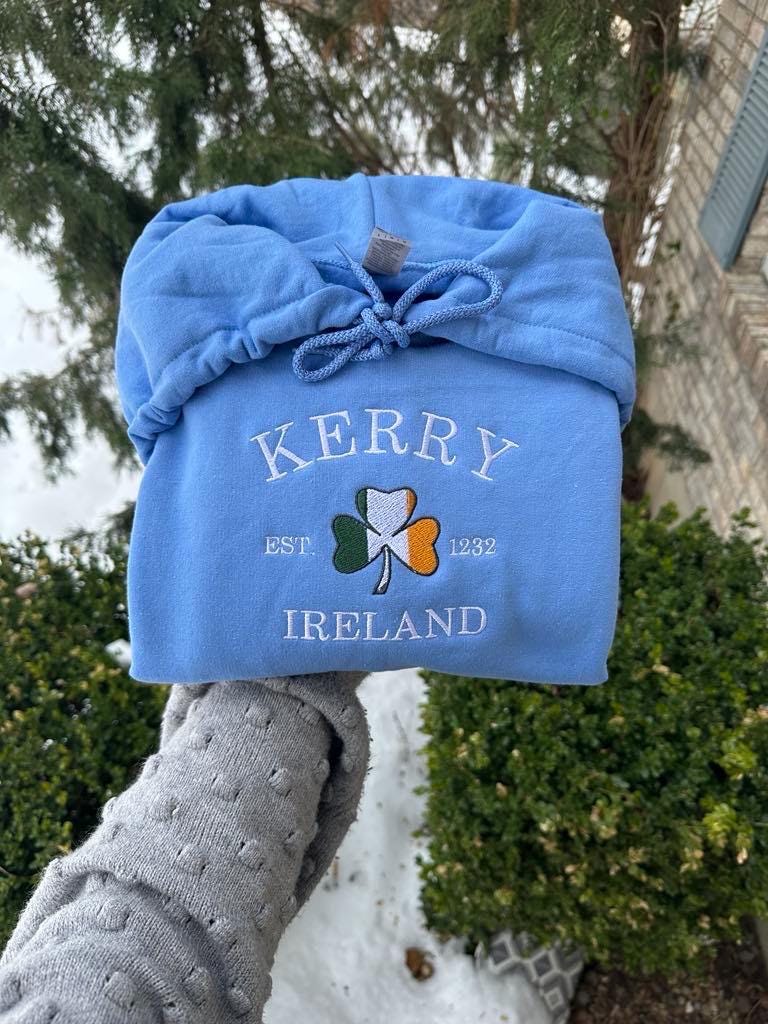 Kerry Ireland Embroidered Hoodie: St. Patrick's Day Irish Gift
