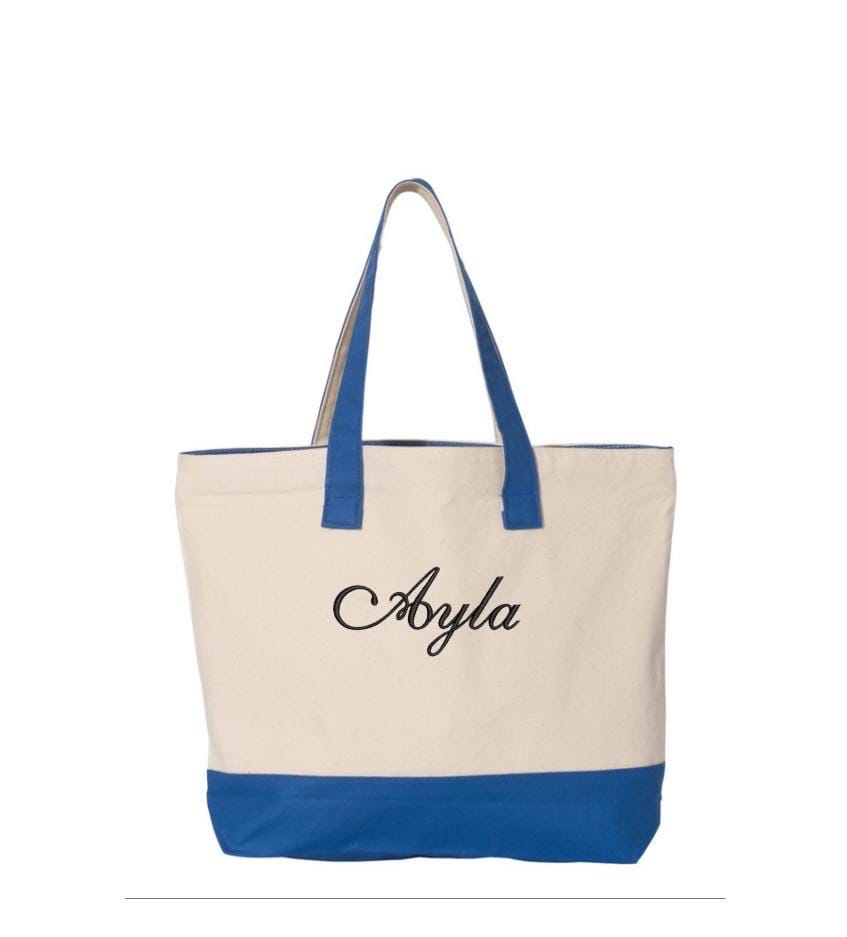 Personalized Canvas Tote Bag with Zipper: Embroidered Gift for her, mom’s gift