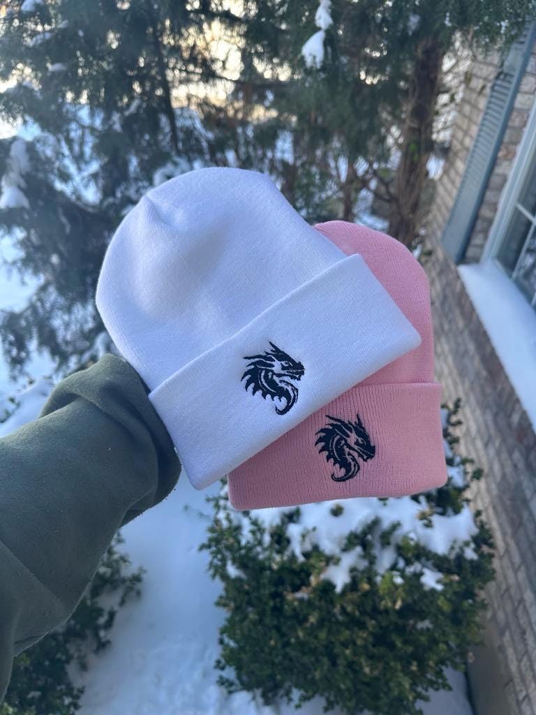 Dragon Embroidered Beanie: Fantasy Knit Winter Hat