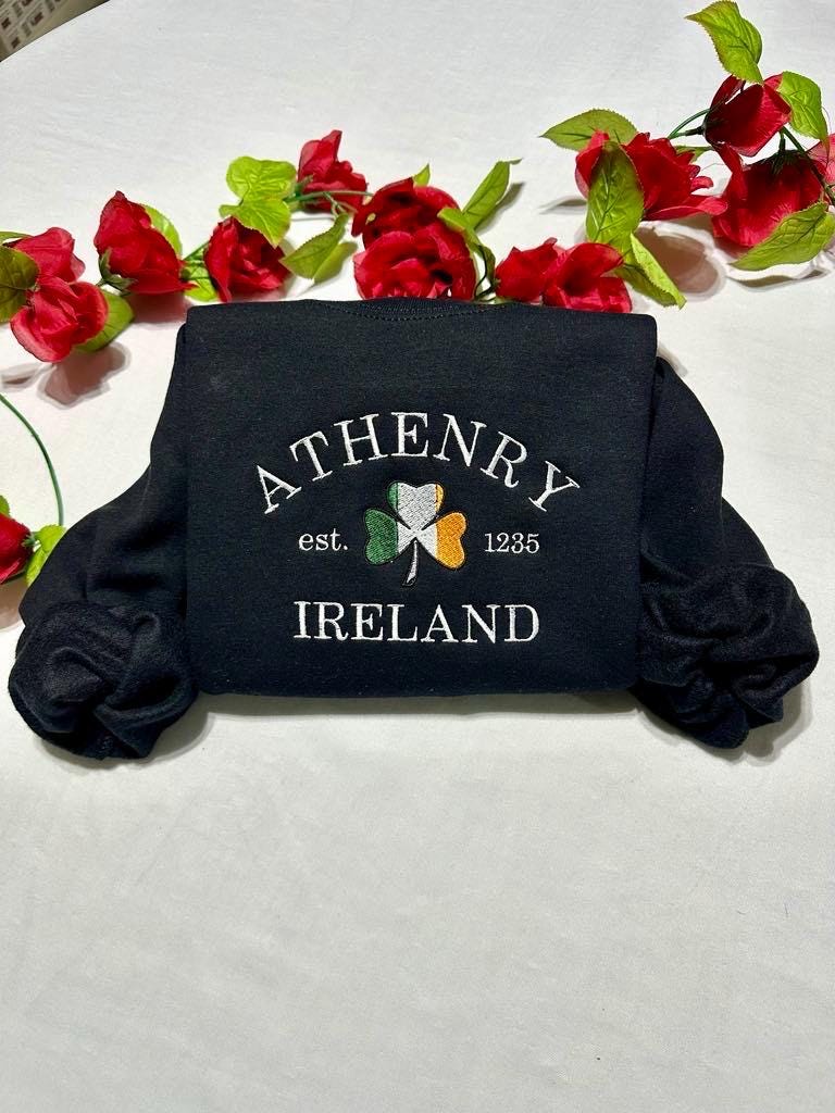Athenry Ireland Embroidered Sweatshirt: Irish Shamrock Flag
