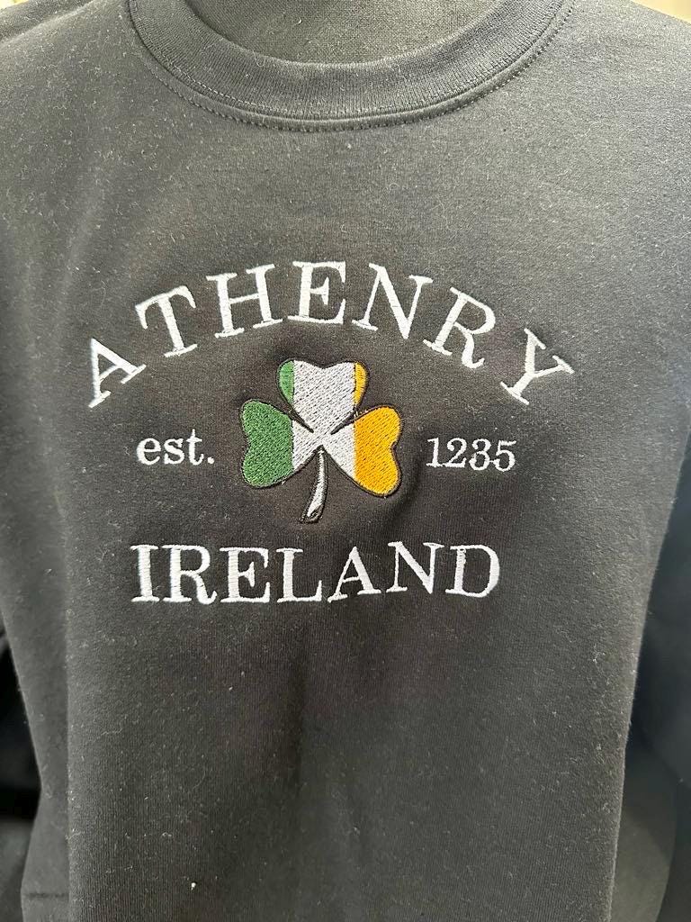 Athenry Ireland Embroidered Sweatshirt: Irish Shamrock Flag