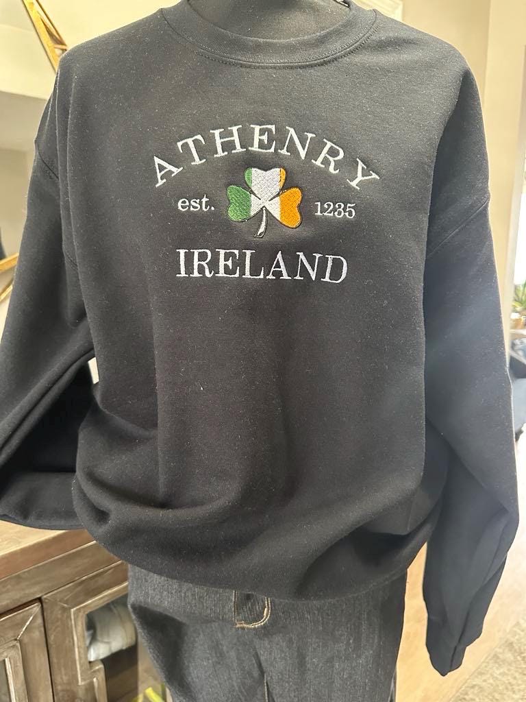 Athenry Ireland Embroidered Sweatshirt: Irish Shamrock Flag