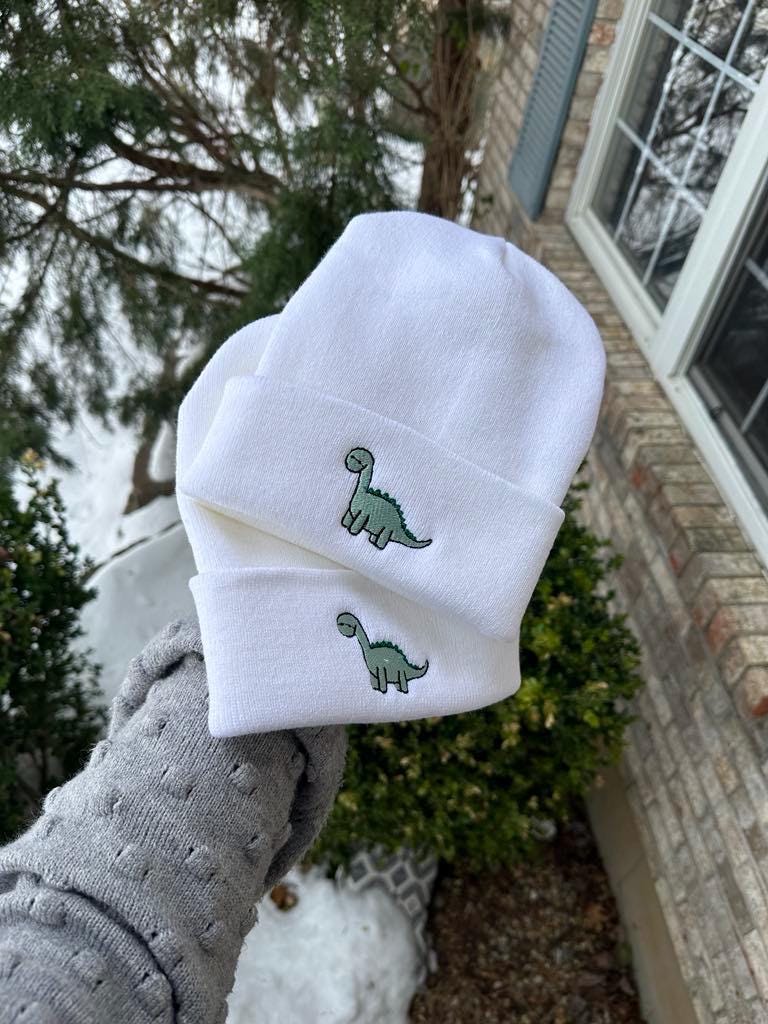 Dinasour Embroidered Beanie; Customizable Beanie for Her or Him