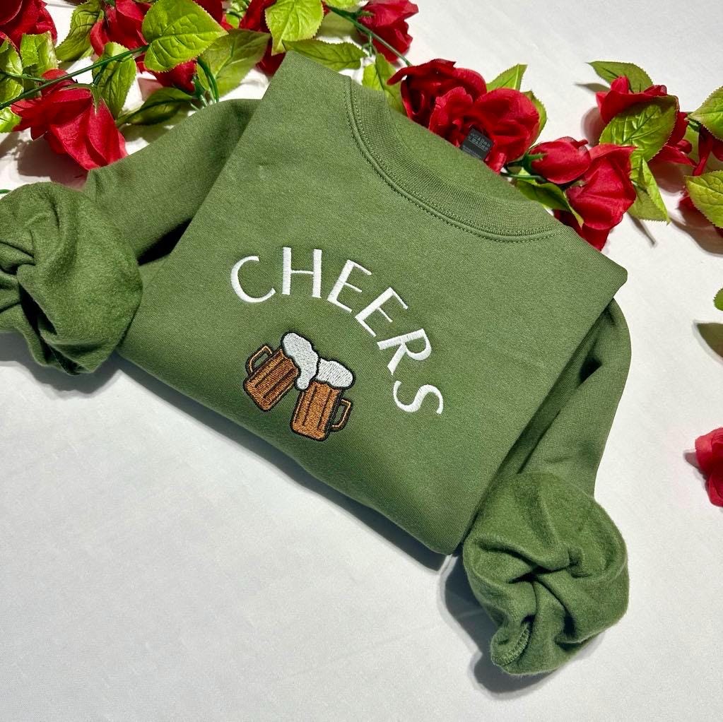 Cheers Embroidered Sweatshirt: Beer Lover's Cozy Crewneck