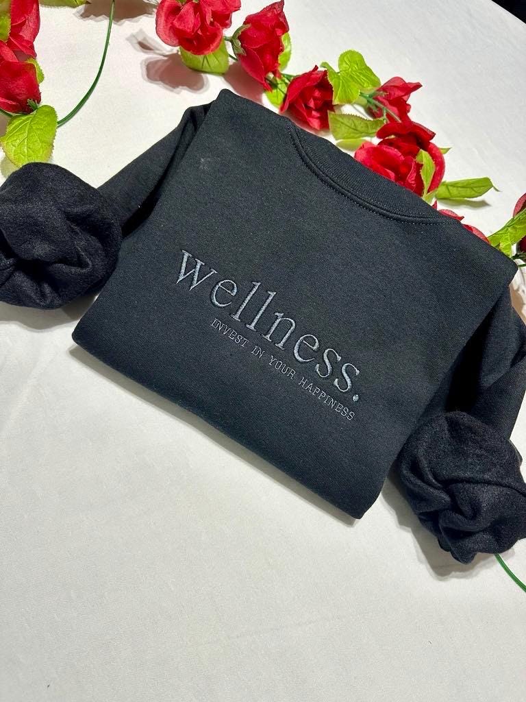 Embroidered 'Wellness' Sweatshirt: Minimalist Self-Care Style