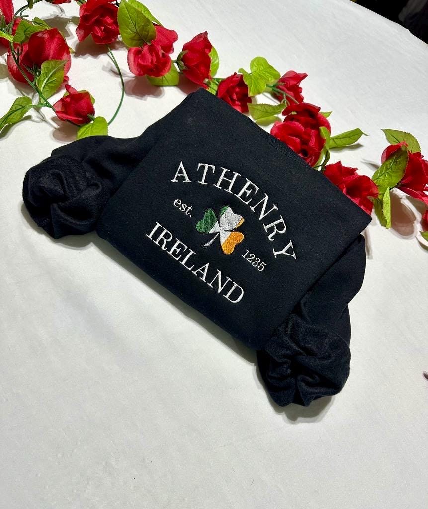 Athenry Ireland Embroidered Sweatshirt: Irish Shamrock Flag