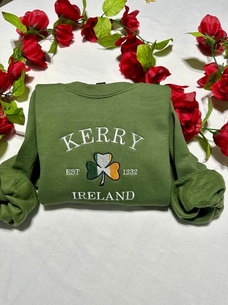 Kerry Ireland Embroidered Hoodie: St. Patrick's Day Irish Gift