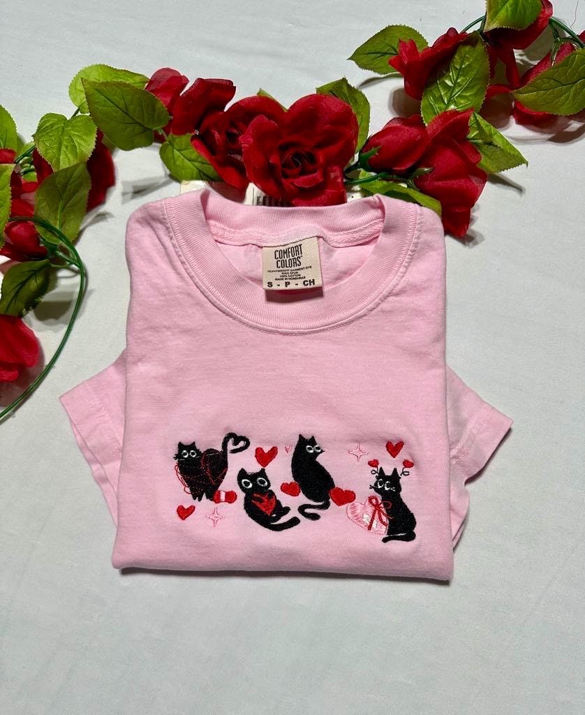 Black Cats Embroidered Valentine's Sweatshirt: Cat Lover Gift