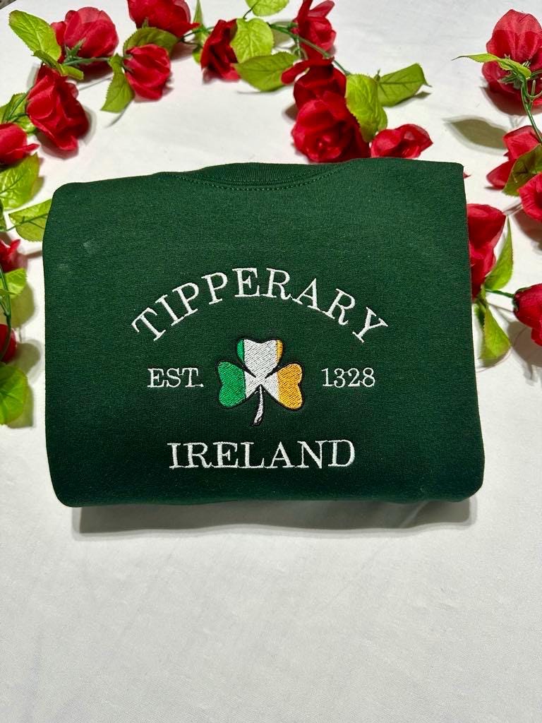 Embroidered Tipperary Ireland Sweatshirt: Retro Irish Shamrock