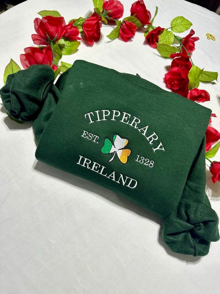 Embroidered Tipperary Ireland Sweatshirt: Retro Irish Shamrock