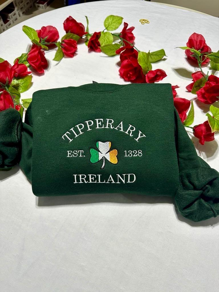 Embroidered Tipperary Ireland Sweatshirt: Retro Irish Shamrock