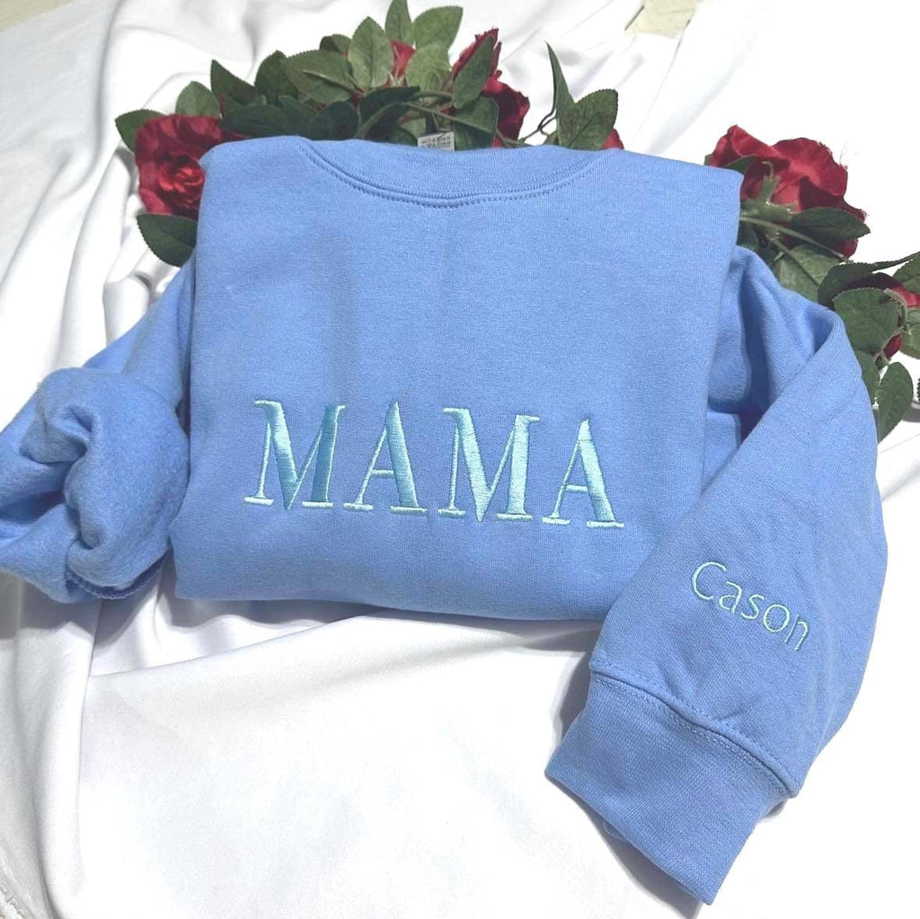 Personalized Mama Sweatshirt: Embroidered Kids' Names, Monochromatic Mom Jumper