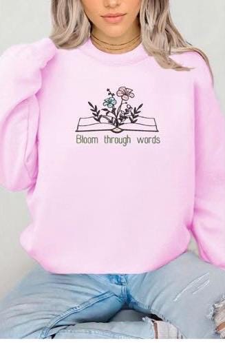 Embroidered Book & Wildflower Sweatshirt: Custom Quote, Gift for Book Lovers