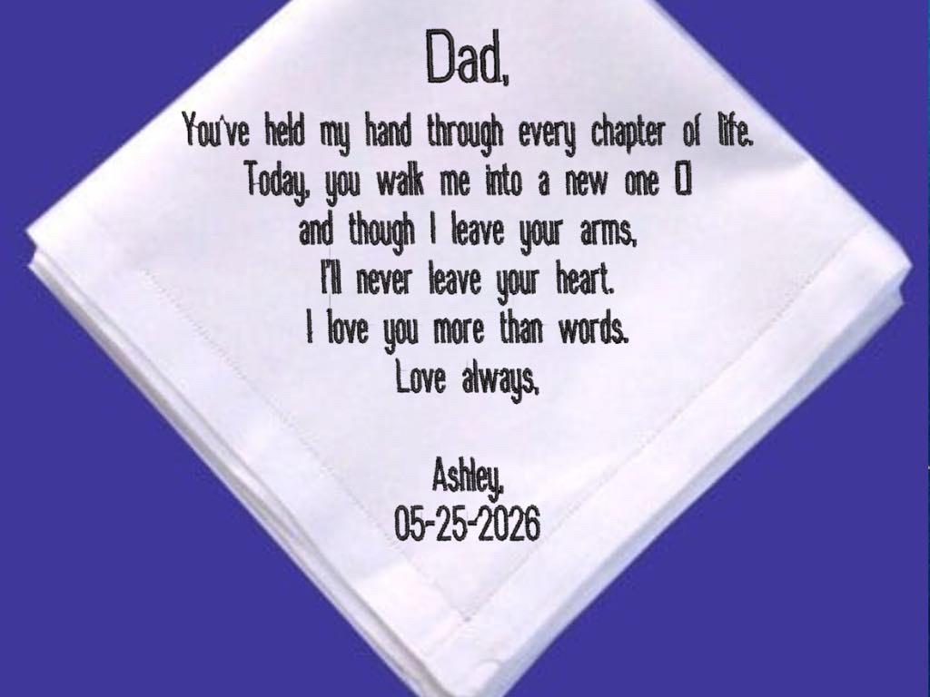 Custom Embroidered Handkerchief for Dad from Bride – Personalized Father of the Bride Gift, Wedding Keepsake for Dad, Sentimental Gift from