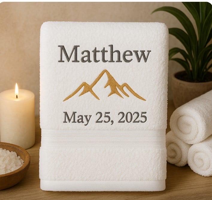 Custom Embroidered Spa Towel: Personalized Mountain Design Gift
