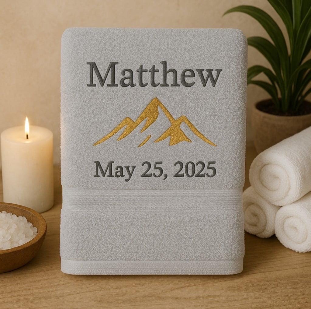 Custom Embroidered Spa Towel: Personalized Mountain Design Gift