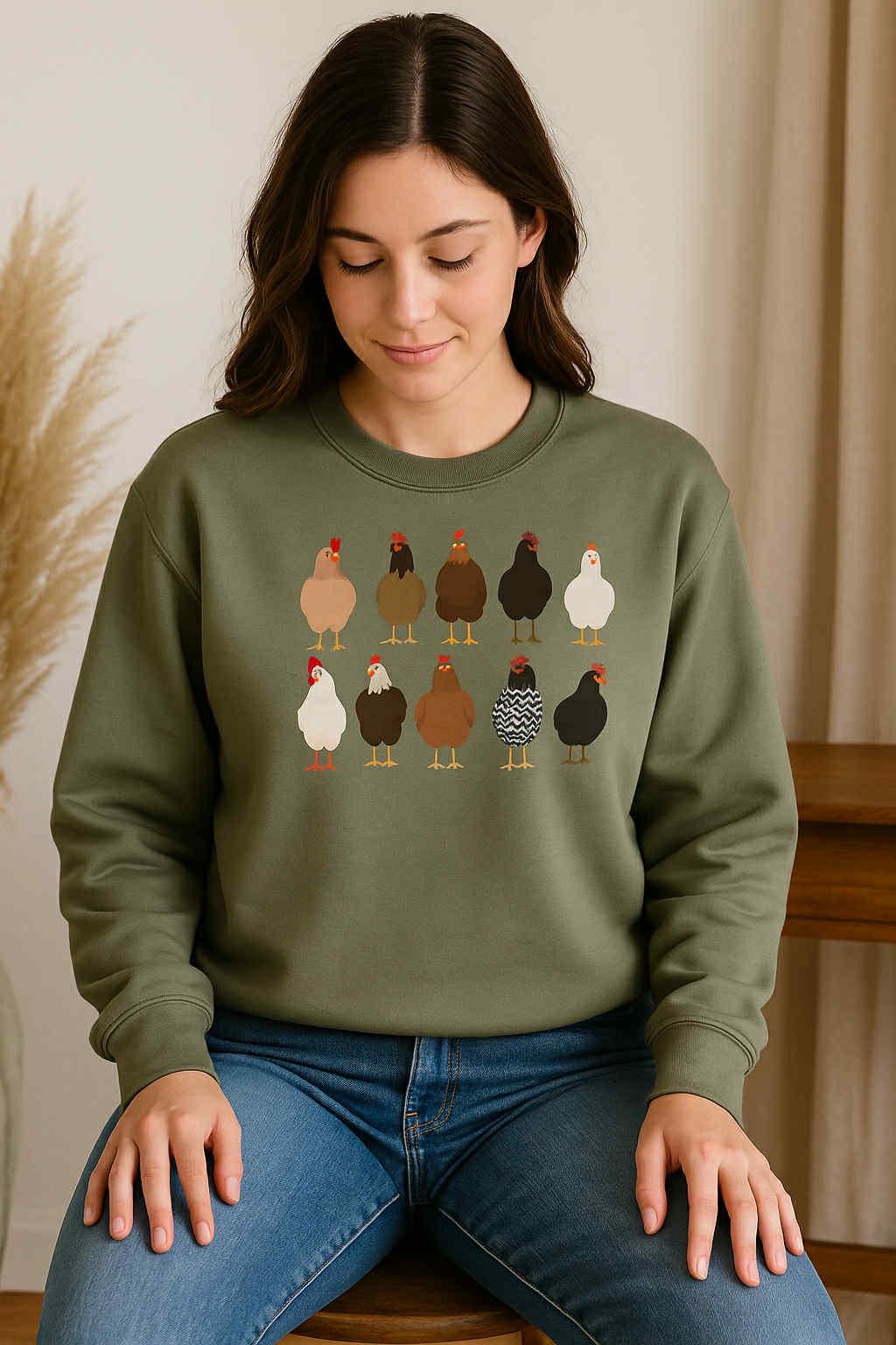 Funny Chicken Sweatshirt: Thanksgiving Graphic Print Crewneck
