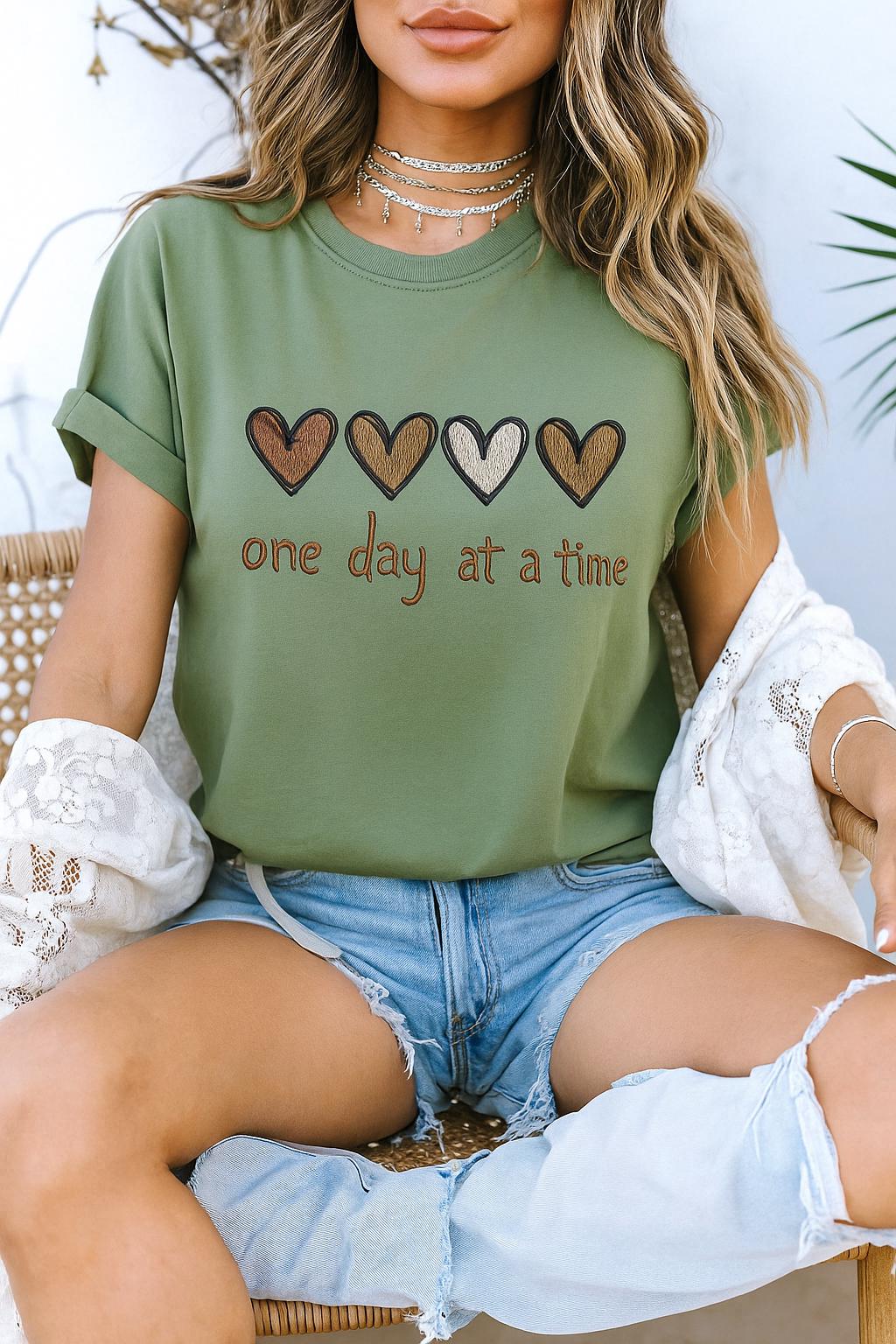 Embroidered One Day at a Time Sweatshirt | Mental Health Awareness Gift | Motivational Crewneck