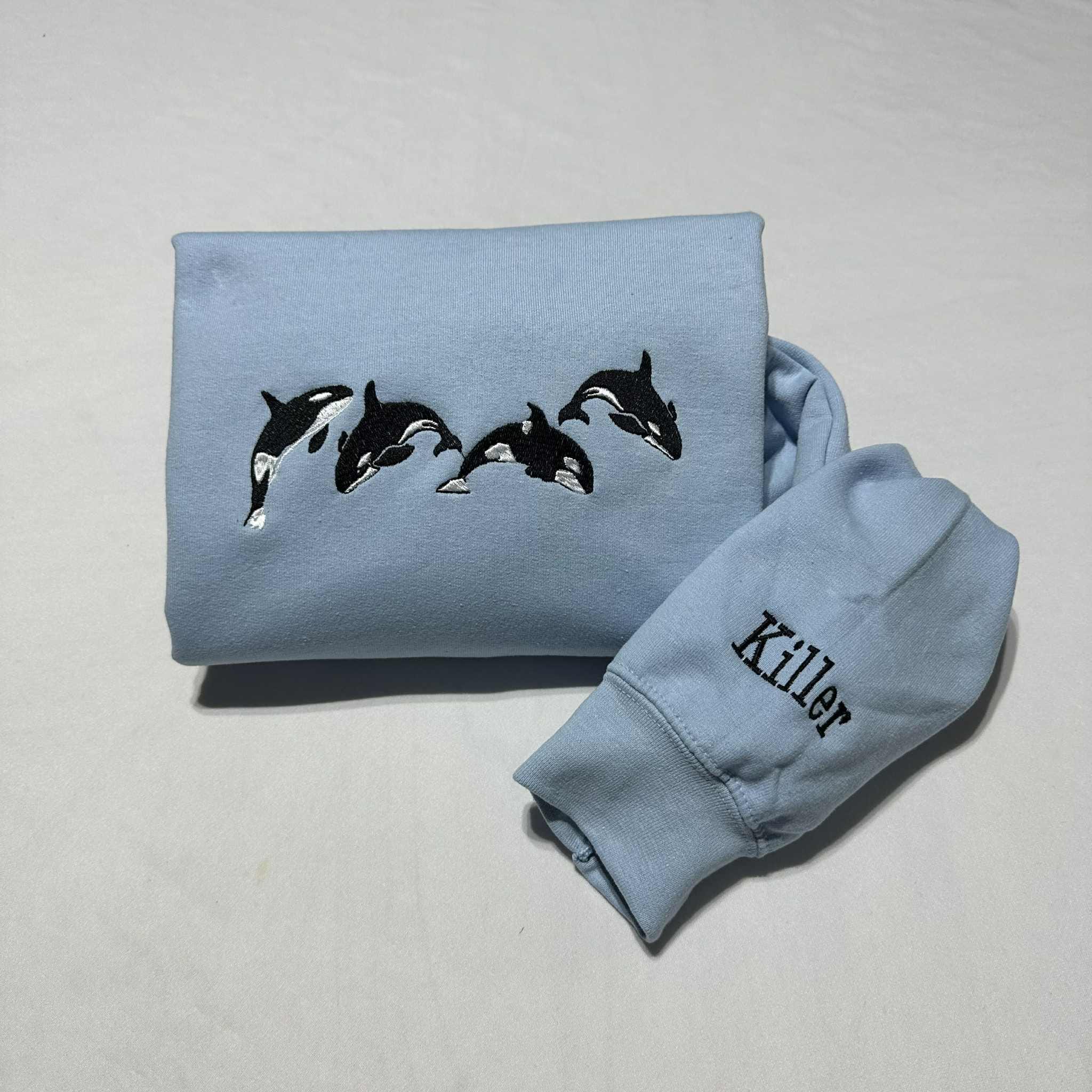 Embroidered Orca Sweatshirt, Whale Embroidered Crewneck, Ocean Sweater, Christmas gift for her