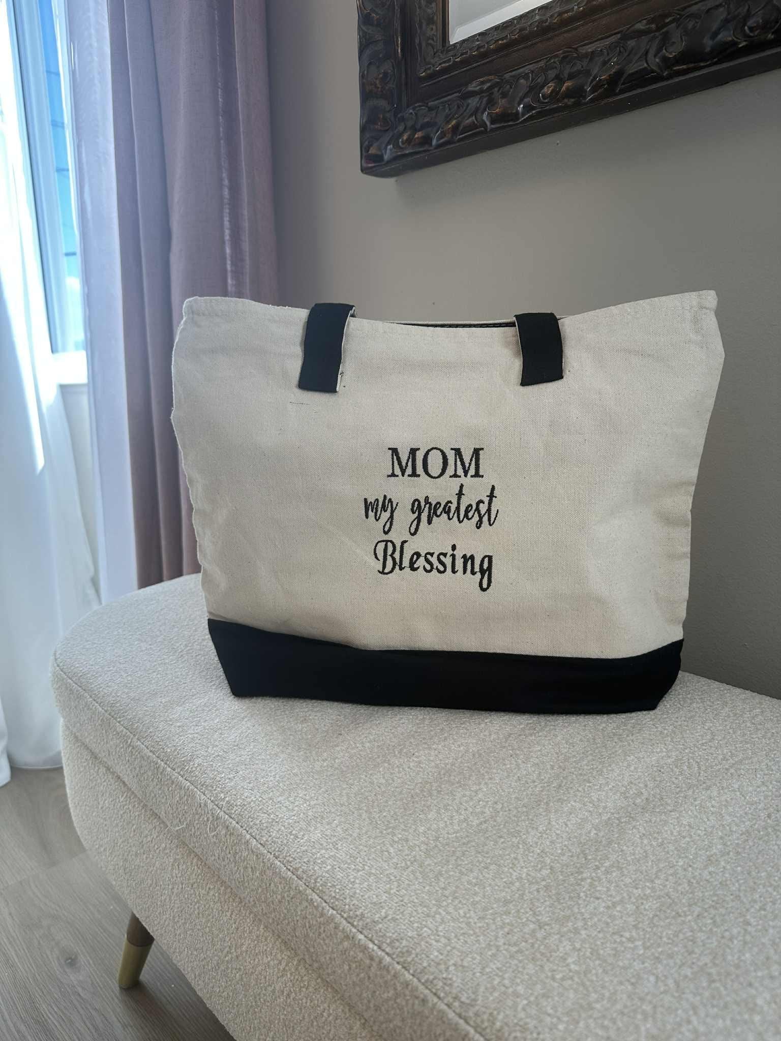 Personalized Canvas Tote Bag with Zipper: Embroidered Gift for her, mom’s gift