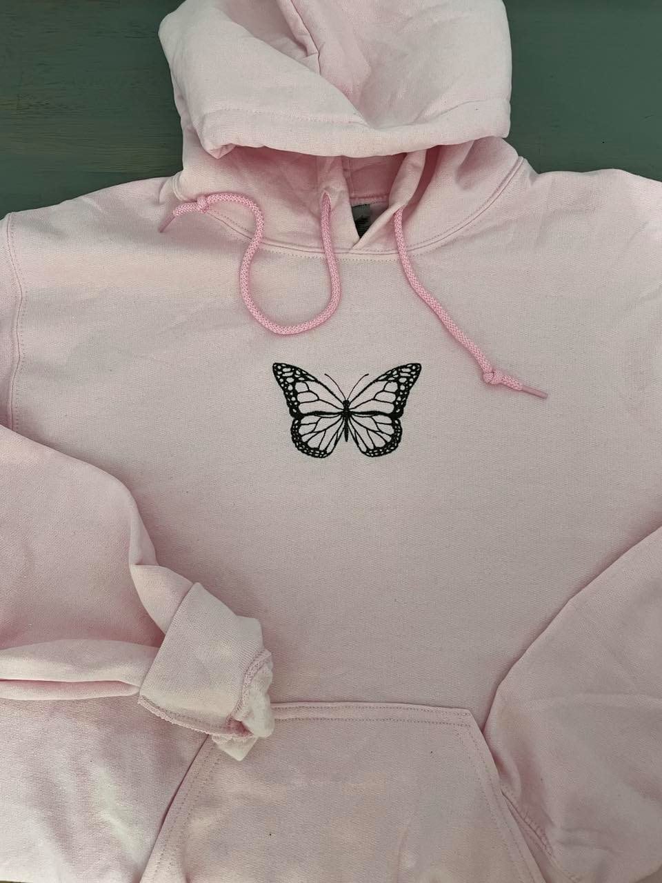 Vintage butterfly custom embroidered hoodie; butterfly hooded sweatshirt; butterfly hoodie - MrEmbroideryGifts
