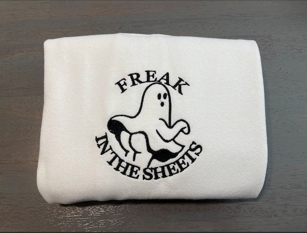 Freak in the sheet embroidered sweatshirt! Halloween embroidery; Halloween Embroidered Sweatshirts; women clothing