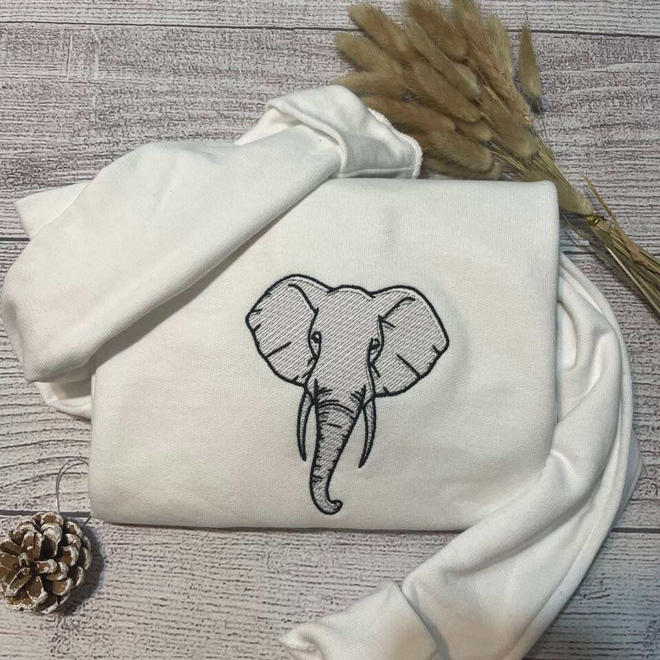 Elephant Embroidered sweatshirt; vintage embroidered Elephant crewneck; custom embroidered crewneck; - MrEmbroideryGifts