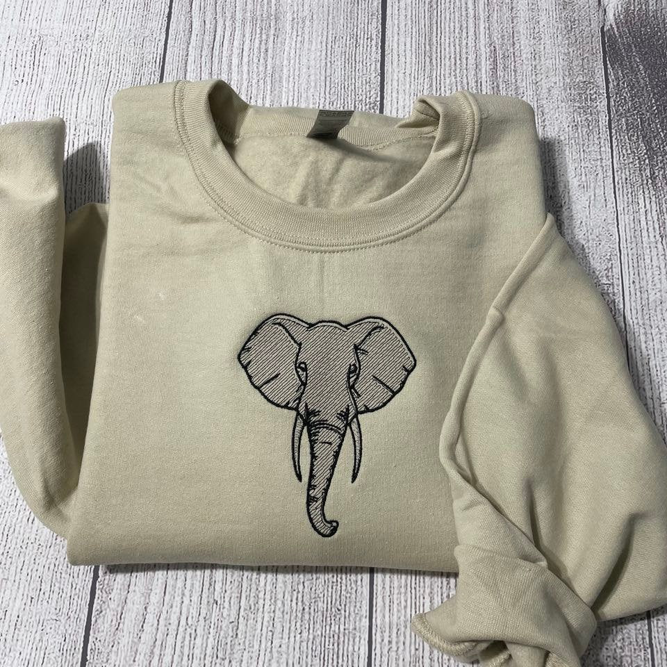 Elephant Embroidered sweatshirt; vintage embroidered Elephant crewneck; custom embroidered crewneck; - MrEmbroideryGifts