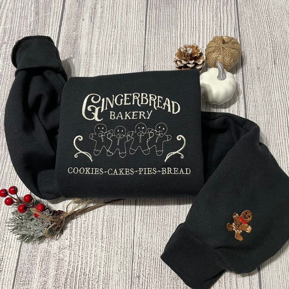 Gingerbread Christmas embroidered sweatshirt; Bakery  custom embroidered sweatshirt; Gingerbread bakery Christmas crewnecks