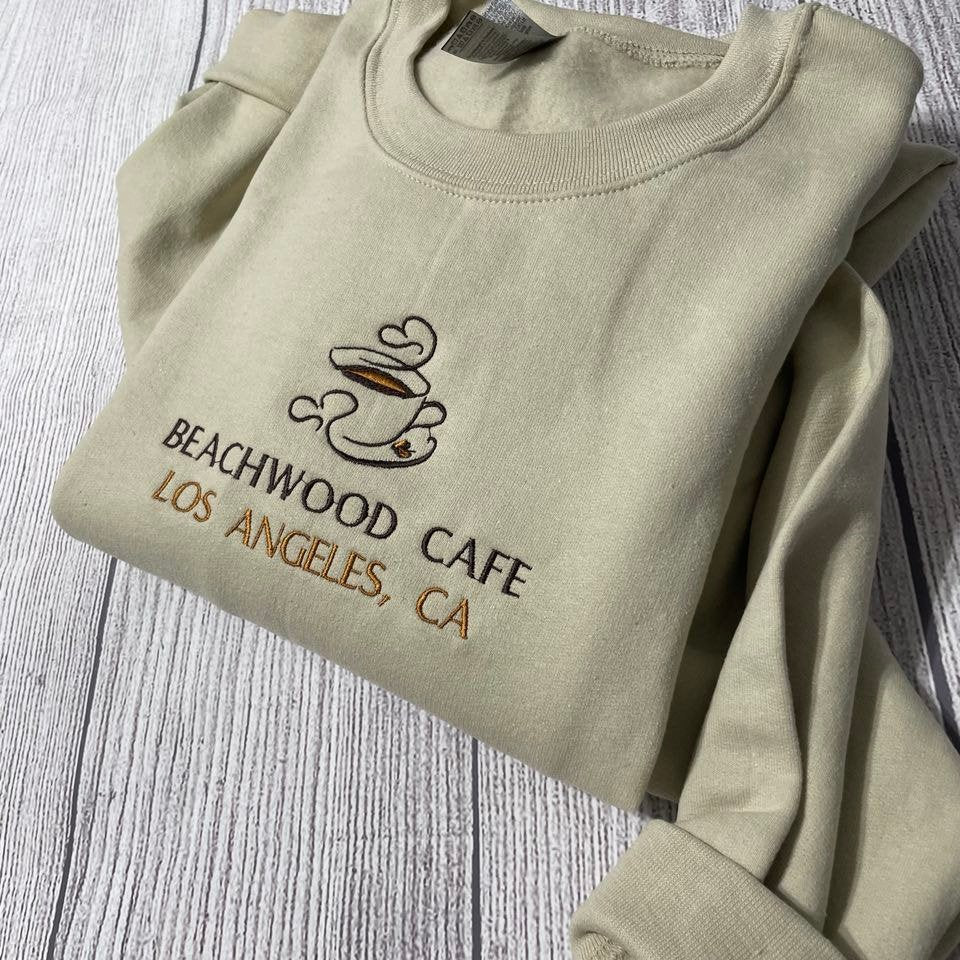 Beachwood Cafe embroidered sweatshirt; Los Angeles Cafe embroidered crewneck; coffee lover's gifts; gift for her/him embroidered sweater - MrEmbroideryGifts