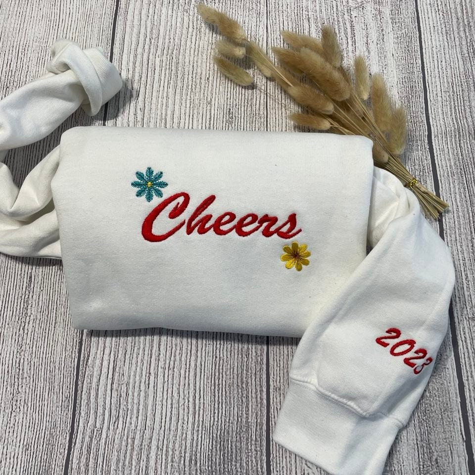 Cheers embroidered sweatshirt; New Year custom embroidered crewneck; New year shirt; Cheers new year shirt; 2023 new year embroidered shirt