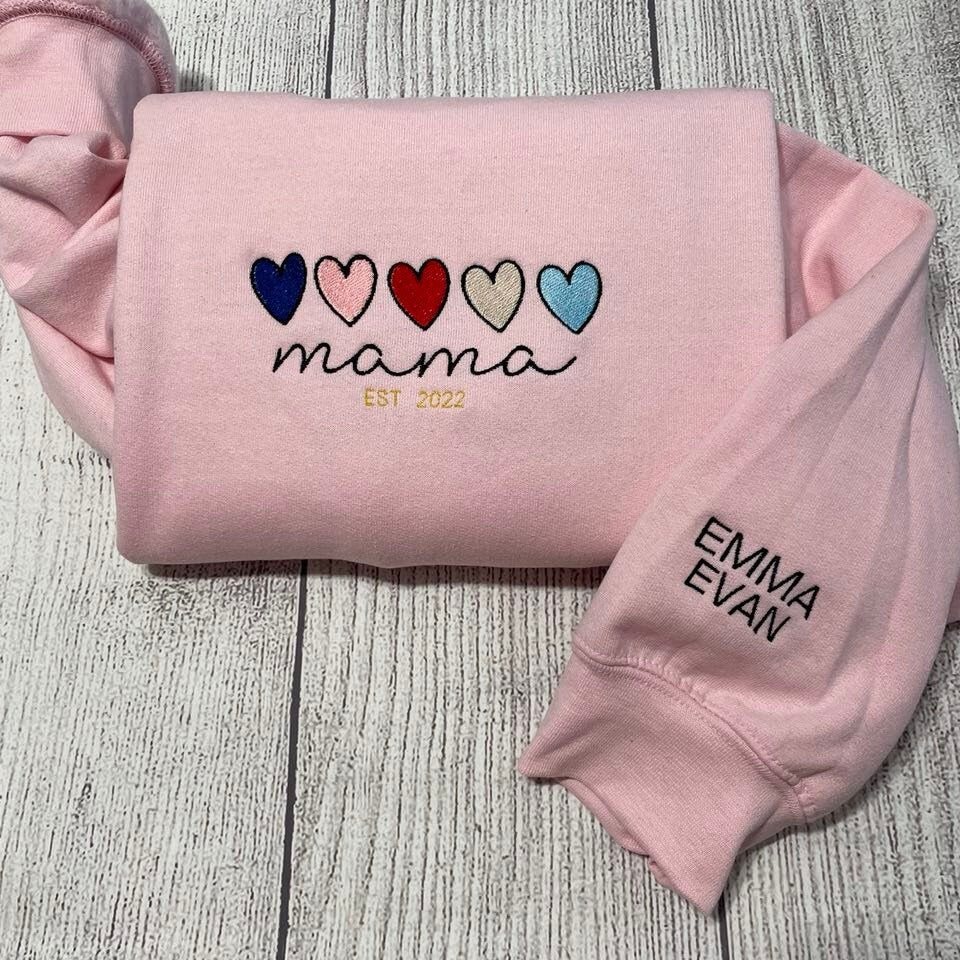 Custom Mama  Embroidered Sweatshirt, Embroidered Mama with sleeve option Crewneck