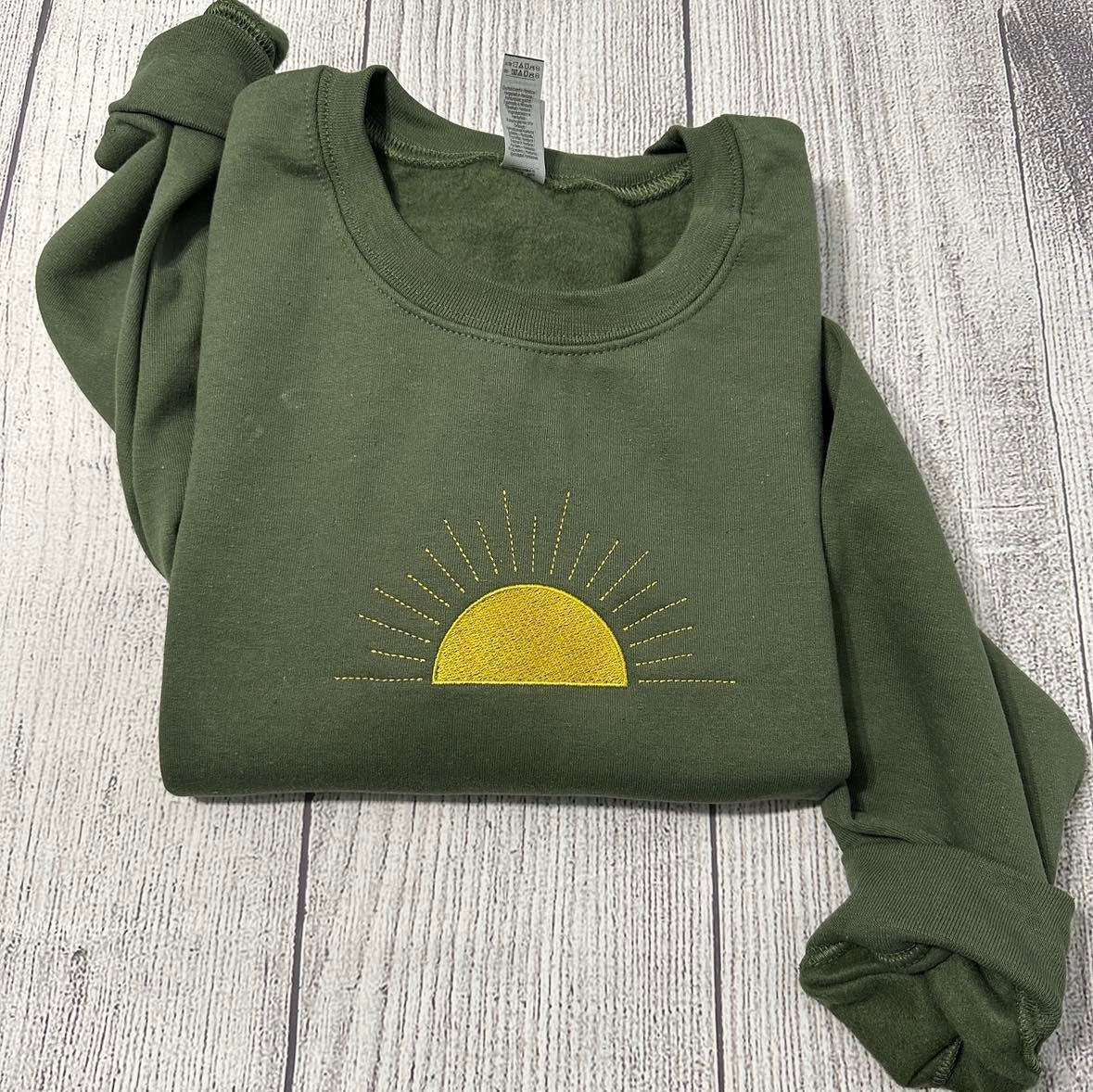 Embroidered Sun sweatshirt; Sunshine embroidered  sweatshirt; Custom sun sweatshirt; - MrEmbroideryGifts