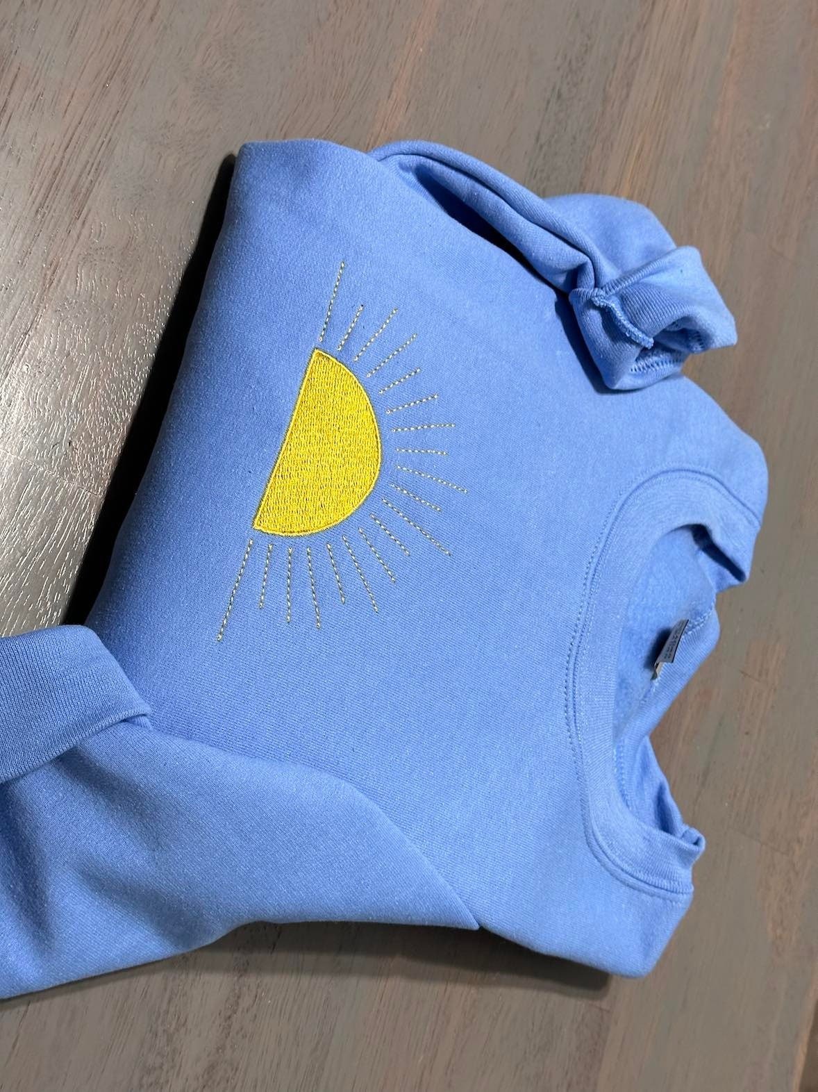 Embroidered Sun sweatshirt; Sunshine embroidered  sweatshirt; Custom sun sweatshirt; - MrEmbroideryGifts